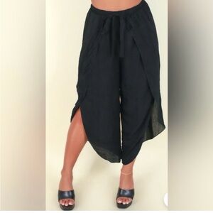 Cynthia Rowley Black Wide Leg Split Leg Rayon Pants Size S